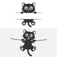 Playful Black Cat Character Set for Logos and Emblems