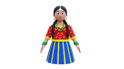 3D cartoon girl in traditional Nepali attire