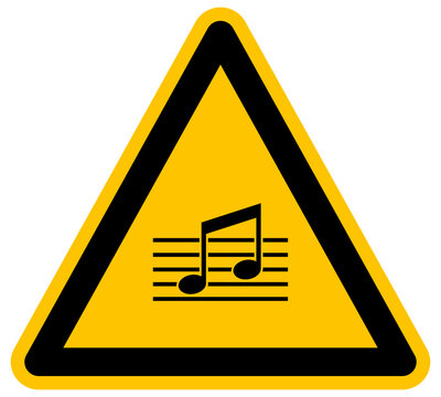 Se&ntilde;al de advertencia musical con notas y pentagrama icono de sonido y audio ilustraci&oacute;n vectorial