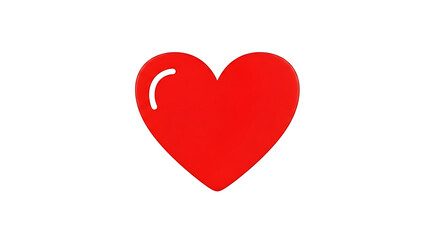 Obraz premium A bright red heart symbol with a glossy highlight on a white background representing love and affection in a simple iconic graphic design