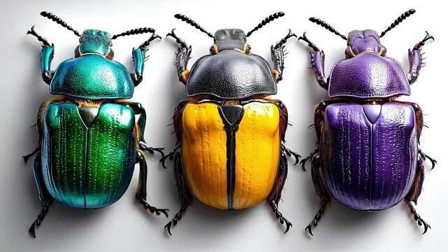 Three beetles on a white background