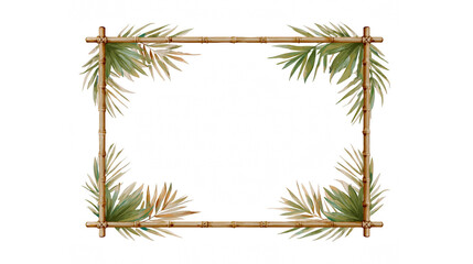 A tropical bamboo frame adorned with lush palm leaves for a natural design element © Shimul
