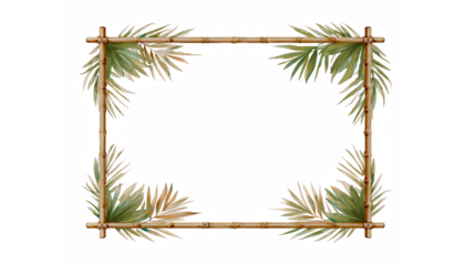 A tropical bamboo frame adorned with lush palm leaves for a natural design element