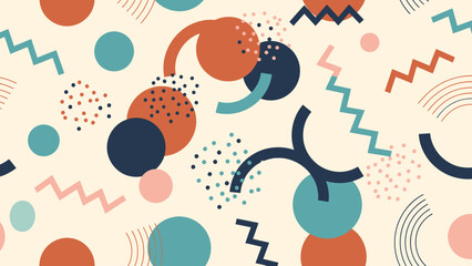 Vibrant hipsters Memphis style gathering with abstract shapes and patterns in a lively atmosphere