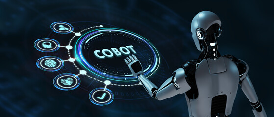 Industrial automation technology concept. Collaborative robot, cobot. 3d illustration
