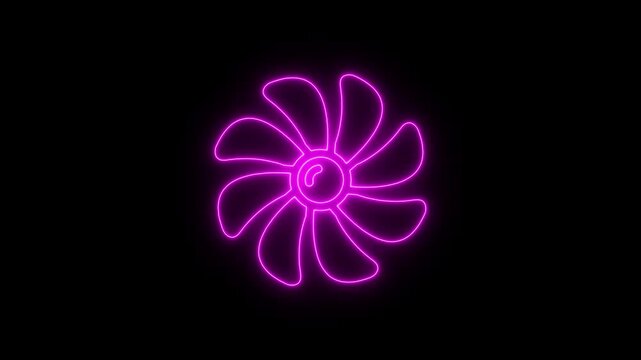 neon motion graphic animation A dynamic neon air colur . The glowing neon fan icon pulses with vibrant colors in the animation. The neon colur icon purple color animation
