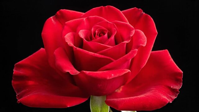 A vibrant red rose with soft petals unfurling against a dark background