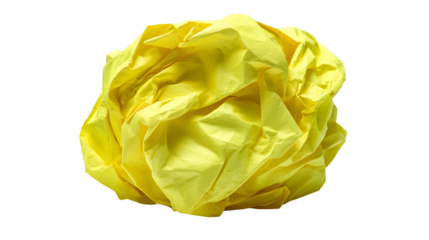 A crumpled blank yellow sticky note on a white background with neon color effect with paper and crushed and wrinkled and messy and removable