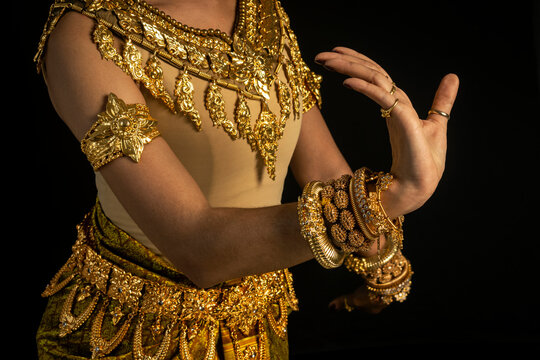 close detail of Khmer apsara  performer of traditional dance in cambodia