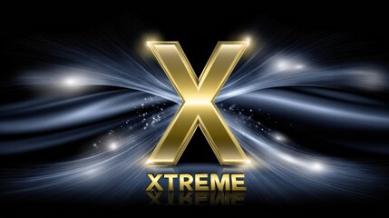 Bold golden X with bright light effects on black background showcasing dynamic movement and energy in design