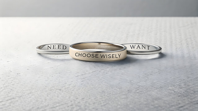 Three engraved rings showing a choose wisely concept
