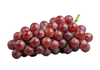 Fototapeta premium Plump dark red grapes with powdery bloom and green stem on a clean transparent background, soft studio lighting, no shadows, still life ultra photorealistic commercial product concept