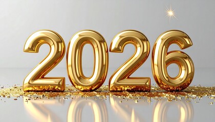 Golden 2026: Sparkling, gold-colored numbers of the year 2026 stand out against a modern backdrop, hinting at new opportunities and the passage of time.
