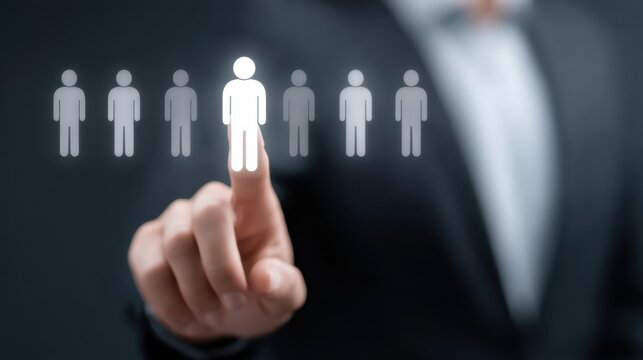 Businessman Touching Digital Icon in Selection Process for Top Talent in Modern Professional Environment