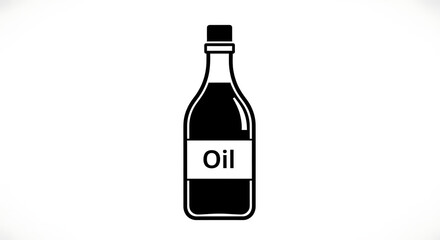 Black bottle of oil with white label on white background
