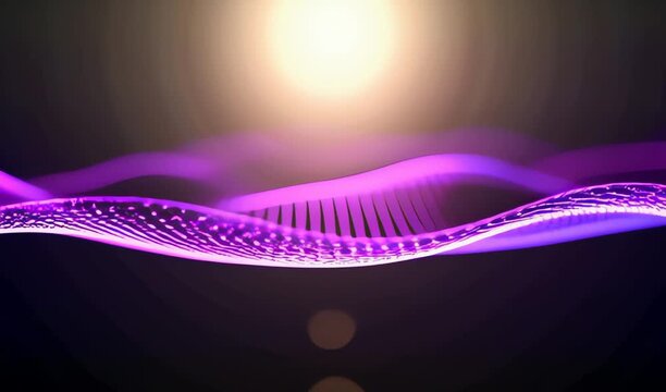 A flowing, luminous purple wave coils across a dark field; the sinuous line glows with energy, suggesting sound, frequency, and the beauty of motion in abstract form. 4K and HD Video