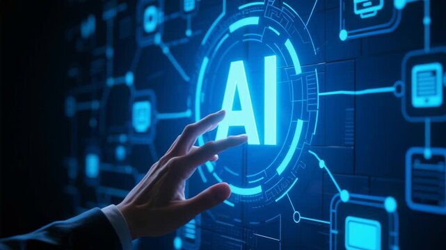 AI agent analyzing data, generating reports. Business automation technology artificial intelligence digital futuristic innovation hand interface concept enhancing workflow