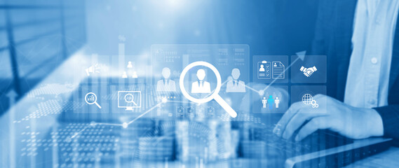 Job search concept. HR or Hiring Human Resources, unemployment finding job search for resume register job interview, find your career. headhunting and recruitment process. not ai