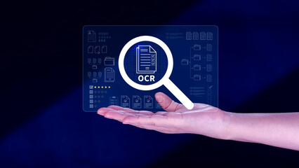 OCR technology concepts. using AI powered OCR with virtual interface, representing intelligent...