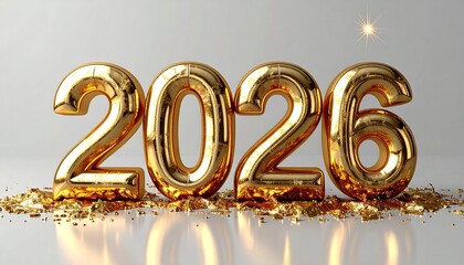 Gilded Promise of 2026: Sparkling golden numbers stand as a symbol of anticipation, marking the arrival of the year 2026, radiating a sense of optimism and prosperity.