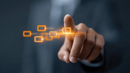 Businessman Interacting with Digital Interface Using Finger Gesture in a Modern Corporate Setting