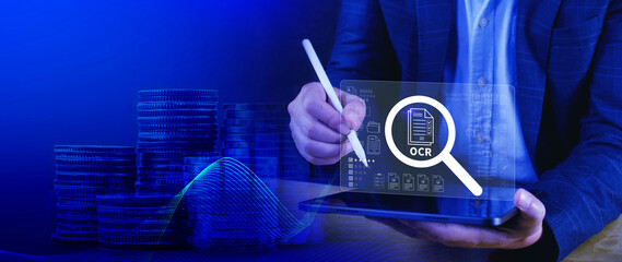 OCR technology concepts. using AI powered OCR with virtual interface, representing intelligent...