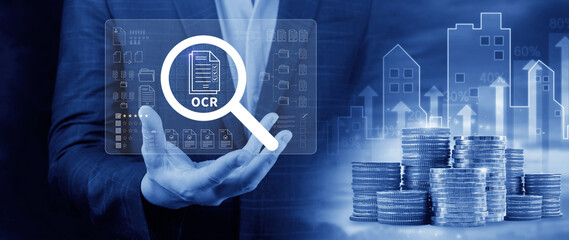 OCR technology concepts. using AI powered OCR with virtual interface, representing intelligent...