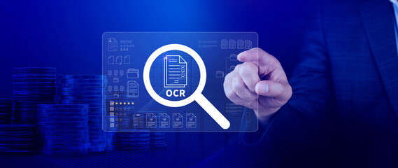 OCR technology concepts. using AI powered OCR with virtual interface, representing intelligent...