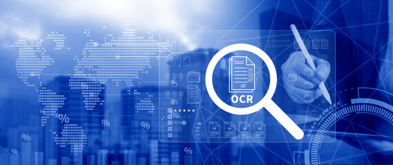 OCR technology concepts. using AI powered OCR with virtual interface, representing intelligent...
