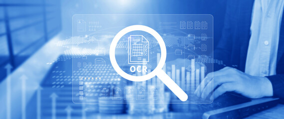 OCR technology concepts. using AI powered OCR with virtual interface, representing intelligent...