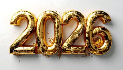 2026 Golden Balloons: Gleaming golden balloons spell out the year 2026, marking a significant moment or celebration, promising new beginnings and future potential.