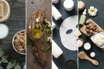 Collage of cosmetics and spa supplies , top view