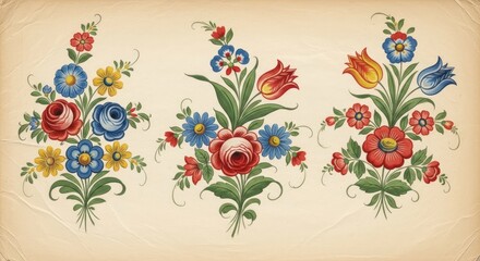 Vibrant floral arrangement with colorful flowers on a beige background