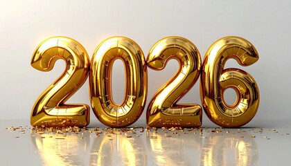 New Year's Eve 2026: A captivating display features the upcoming year. Sparkling gold balloons create a sense of festivity and anticipation. It is ready to start.