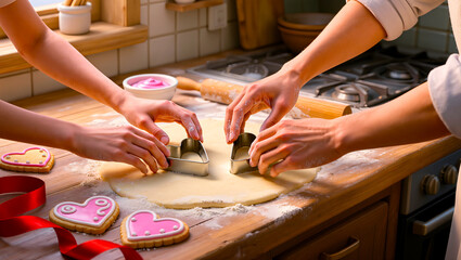 Baking Heart-Shaped Cookies for Valentine's Day in a Cozy Kitchen