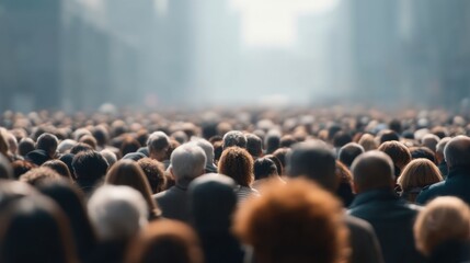 Large Crowd of People in a Busy Urban Setting with Diverse Individuals and Modern Architecture