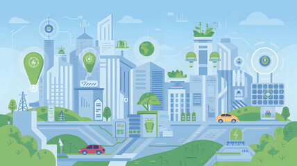 Sustainable cityscape with green technology and eco-friendly infrastructure urban planning