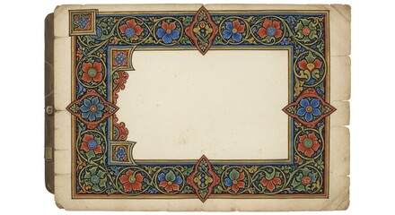 Vintage book cover with intricate floral designs on a white background