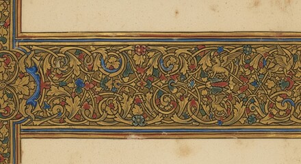 Intricately designed border with floral patterns on aged paper background