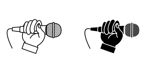 hand holding microphone icon set simple, vector illustration on white background