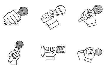 hand holding microphone set 6 icon simple on white background