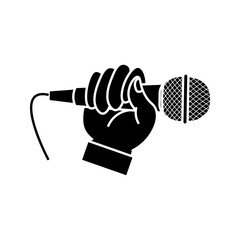 hand holding microphone icon simple, vector illustration on white background
