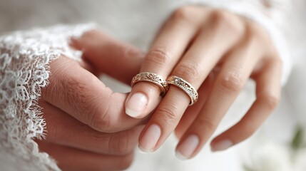Elegant wedding rings displayed on delicate bridal hands