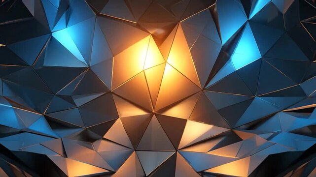 Abstract polygonal mosaic with various triangle shapes in blue, gray and orange hues