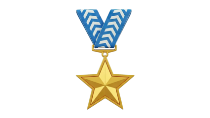 Gold Star Medal with Blue and White Chevron Ribbon