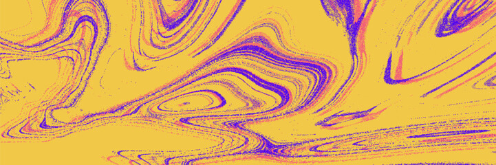 Purple, blue contrast psychedelic stipple overlay waves on yellow backdrop. Fluid motion texture and noise effect. Rave y2k aesthetics. Vector graphic asset for web, digital design.