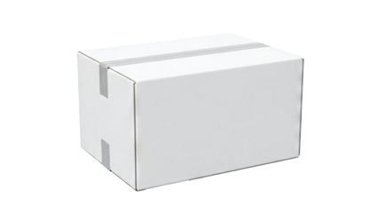 Plain white cardboard box with grey tape