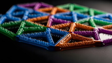 A vibrant web of textured, interlocking triangles forms a cohesive hexagonal lattice, serving as a powerful metaphor for the intricate strength of diverse networks and global connectivity