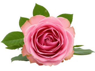Fototapeta premium Pink rose with leaves isolated on transparent background