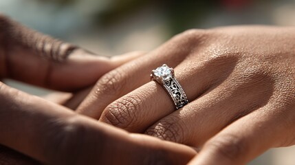 Elegant Engagement Ring on Hand in Romantic Setting